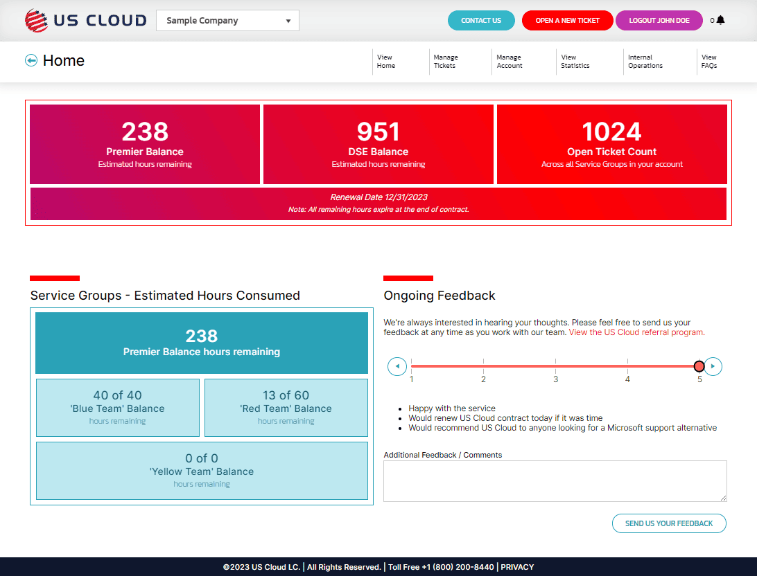 US Cloud Portal Dashboard