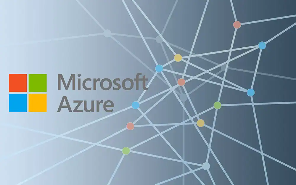 Microsoft Azure logo with a web of connected nodes.